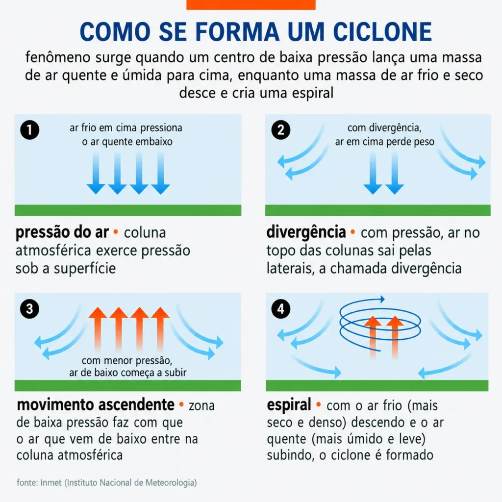 O que significa baixa pressão no centro de um ciclone?