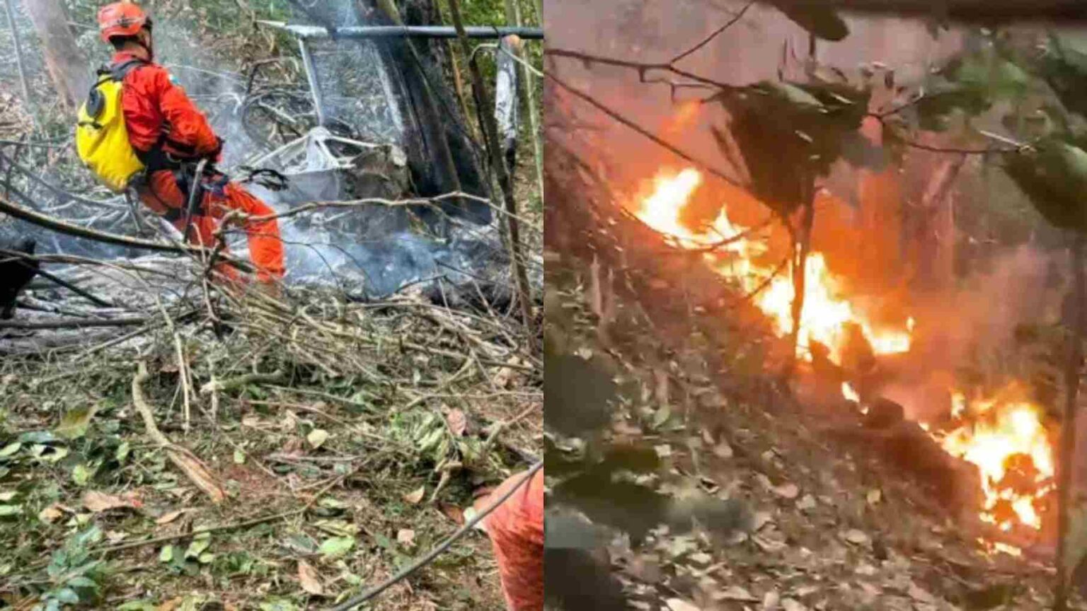 Bombeiros trabalham em área de mata após queda de helicóptero na Vista Chinesa, no Rio de Janeiro