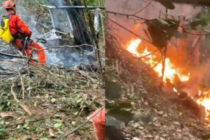 Bombeiros trabalham em área de mata após queda de helicóptero na Vista Chinesa, no Rio de Janeiro